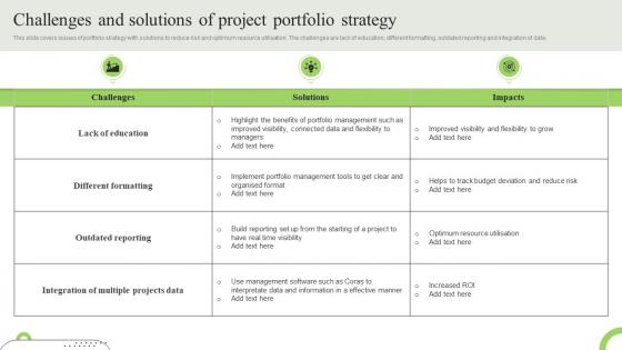 Challenges And Solutions Of Project Portfolio Strategy