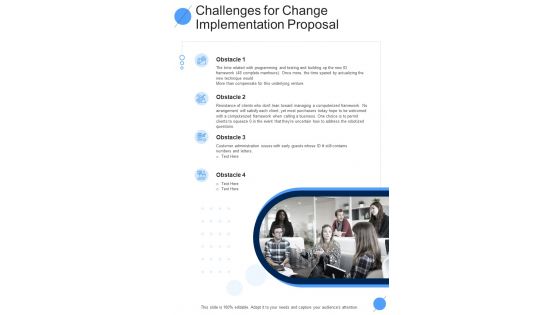 Challenges For Change Implementation Proposal One Pager Sample Example Document