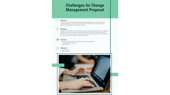 Challenges For Change Management Proposal One Pager Sample Example Document