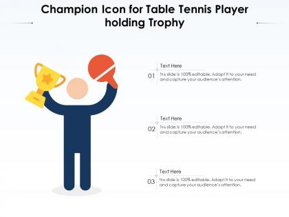 Champion icon for table tennis player holding trophy