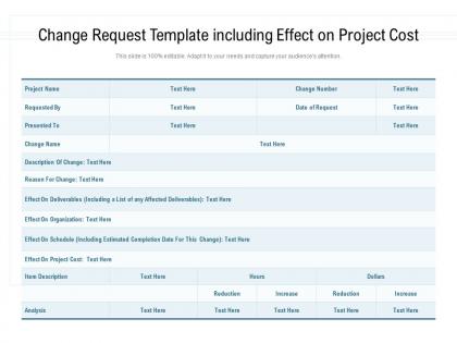 Change request template including effect on project cost