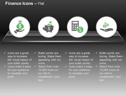 Charity financial saving calculator and dollar sign alms ppt icons graphics