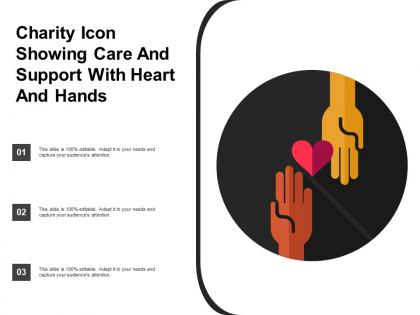 Charity icon showing care and support with heart and hands