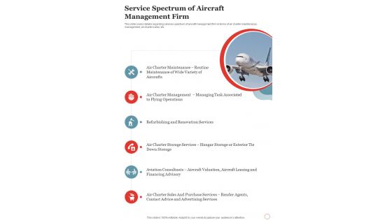 Charter Flight Service Spectrum Of Aircraft Management Firm One Pager Sample Example Document