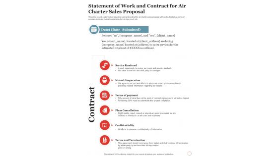 Charter Flight Statement Of Work And Contract For Air One Pager Sample Example Document