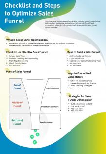 Checklist and steps to optimize sales funnel presentation report infographic ppt pdf document