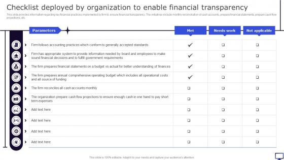 Checklist Deployed By Organization To Enable Financial Winning Corporate Strategy For Boosting Firms