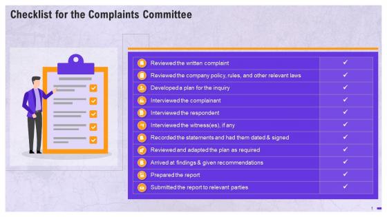 Checklist For Anti Sexual Harassment Internal Complaints Committee Training Ppt