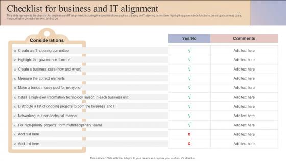 Checklist For Business And It Alignment Business And It Alignment Ppt Show Graphics Example