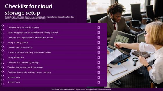 Checklist For Cloud Storage Setup Virtual Cloud IT Ppt Show Objects