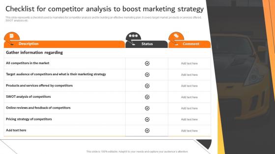 Checklist For Competitor Analysis To Boost Marketing Effective Car Dealer Marketing Strategy SS V