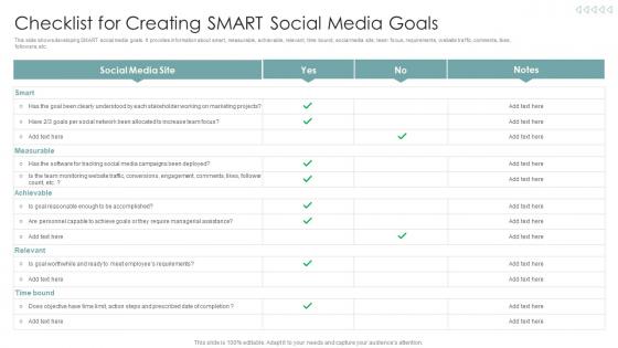 Checklist For Creating Smart Social Media Goals Strategies To Improve Marketing Through Social Networks
