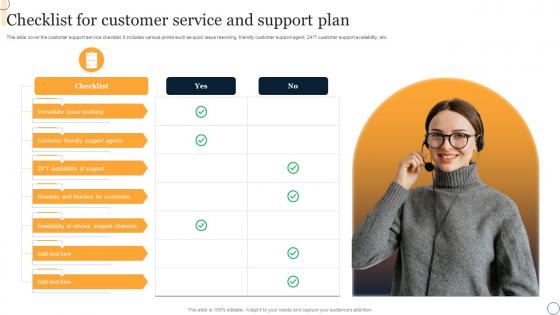 Checklist For Customer Service And Support Plan