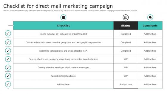 Checklist For Direct Mail Marketing Campaign Effective Demand Generation