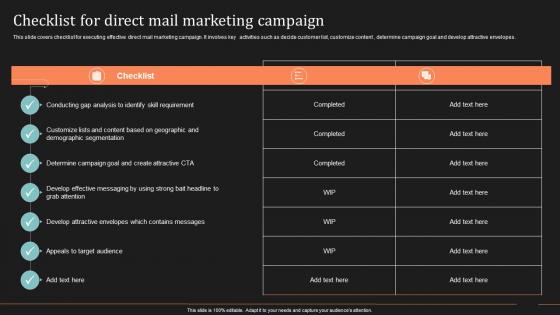 Checklist For Direct Mail Marketing Campaign Ultimate Guide To Direct Mail Marketing Strategy