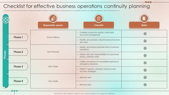 Checklist For Effective Business Operations Continuity Planning