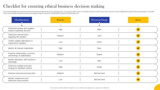 Checklist For Ensuring Ethical Business Decision Making