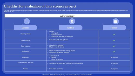 Checklist For Evaluation Of Data Science Project