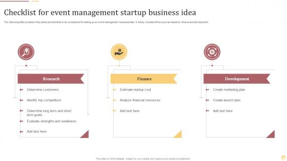 Checklist For Event Management Startup Business Idea