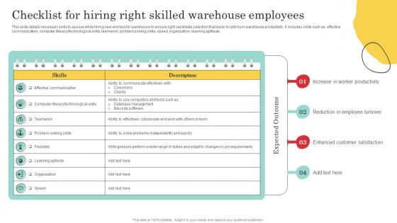 Checklist For Hiring Right Skilled Warehouse Optimization And Performance