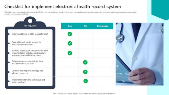 Checklist For Implement Electronic Health Record System Integrating Healthcare Technology DT SS V