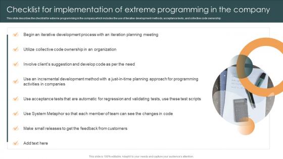 Checklist For Implementation Of Extreme Programming In The Company XP Ppt Icon