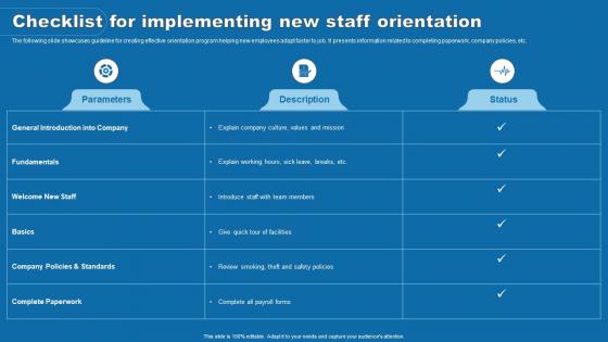 Checklist For Implementing New Staff Orientation