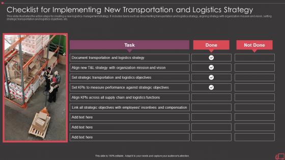 Checklist for implementing new transportation and logistics strategy