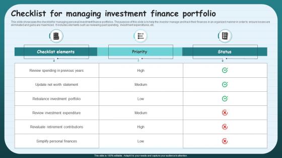 Checklist For Managing Investment Finance Portfolio
