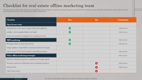Checklist For Real Estate Offline Marketing Team Real Estate Promotional Techniques To Engage MKT SS V