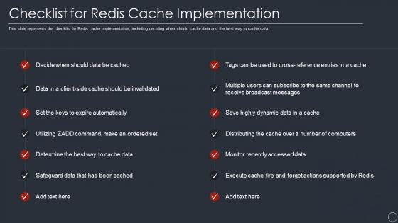 Checklist for redis cache implementation ppt outline infographic template