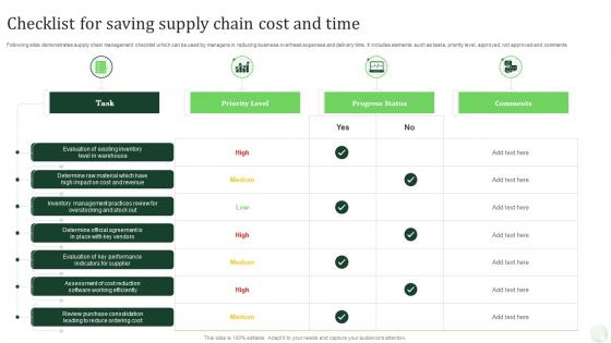 Checklist For Saving Supply Chain Cost And Time