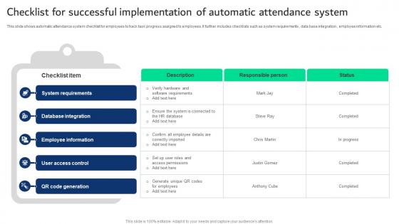Checklist For Successful Implementation Of Automatic Attendance System