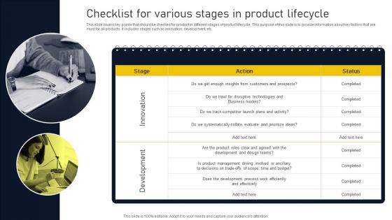Checklist For Various Stages In Product Lifecycle Phases Implementation