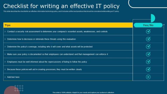 Checklist For Writing An Effective IT Policy Ppt Powerpoint Presentation File Good