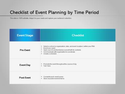 Checklist of event planning by time period