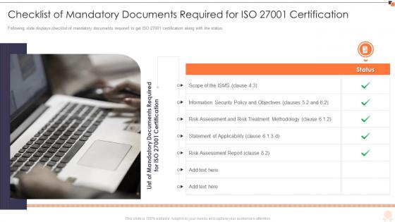 Checklist of mandatory documents required for iso 27001 certification ppt formats