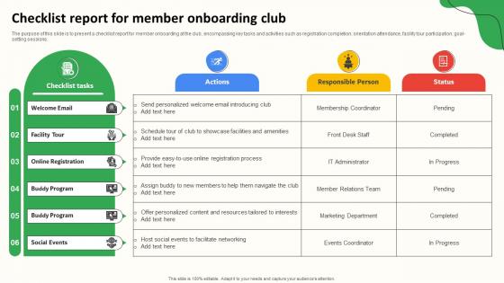 Checklist Report For Member Onboarding Club