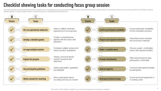 Checklist Showing Tasks For Conducting Focus Group Session Successful Launch Of New Organic Cosmetic