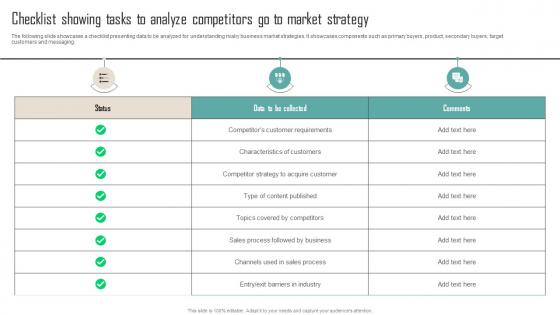 Checklist Showing Tasks To Analyze Competitor Analysis Guide To Develop MKT SS V