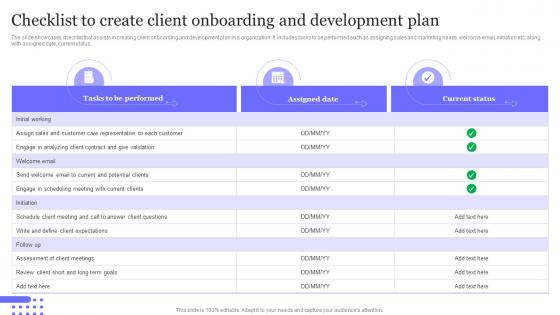 Checklist To Create Client Onboarding And Development Plan