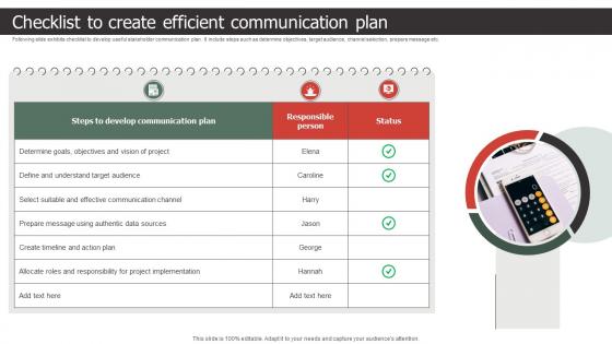 Checklist To Create Efficient Communication Plan Strategic Process To Create