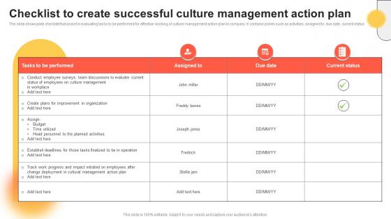 Checklist To Create Successful Culture Management Action Plan