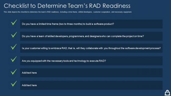 Checklist to determine teams rad readiness rapid application development it