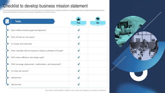 Checklist To Develop Business Mission Statement Guide Develop Advertising Strategy Mkt SS V