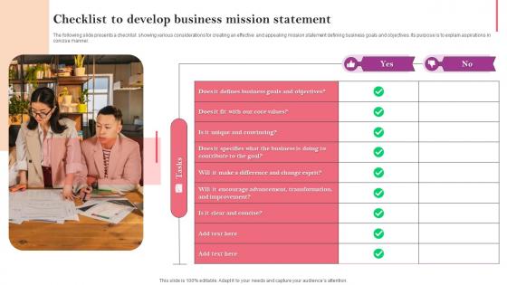 Checklist To Develop Business Mission Statement Marketing Strategy Guide For Business Management MKT SS V