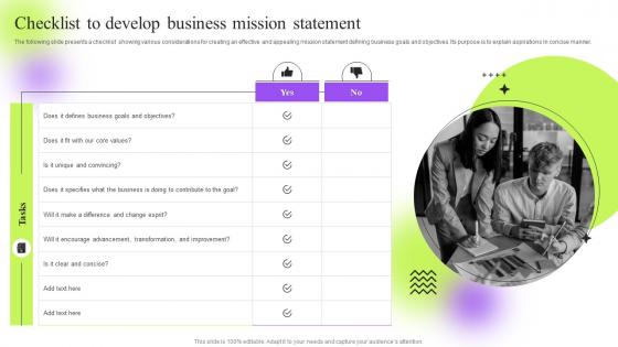 Checklist To Develop Business Mission Statement Strategic Guide Execute Marketing Process Effectively
