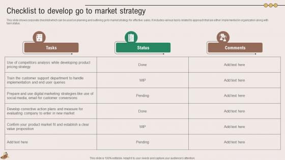 Checklist To Develop Go To Market Strategy Marketing Plan To Grow Product Strategy SS V