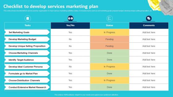 Checklist To Develop Services Marketing Plan Digital Marketing Plan For Service