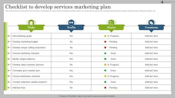 Checklist To Develop Services Marketing Plan Marketing Plan To Launch New Service